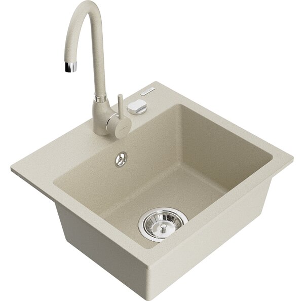 Mexen Milo lavello in granito a 1 vasca con rubinetto da cucina Telma, beige - 6505-69-670200-69