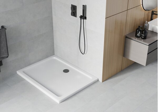 Mexen Flat piatto doccia rettangolare slim 80 x 70 cm, bianco, sifone nero - 40107080B
