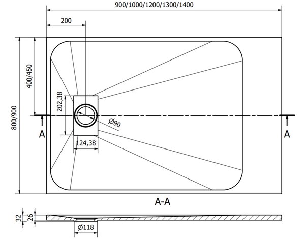 Mexen Hugo piatto doccia rettangolare SMC 100 x 80 cm, pietra bianca - 42158010