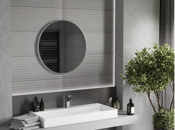 Mexen Loft specchio da bagno rotondo 70 cm, cornice inox - 9850-070-070-000-10