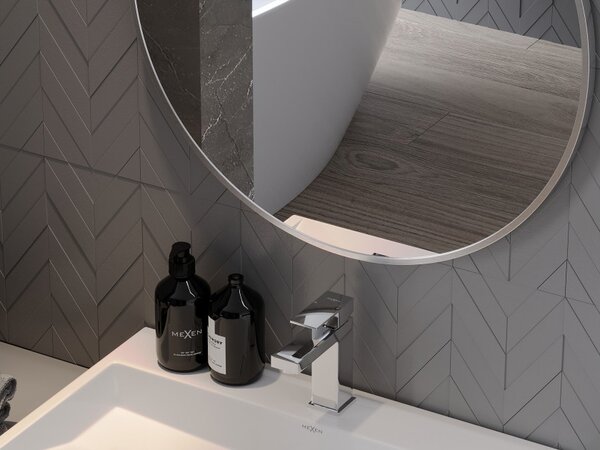 Mexen Loft specchio da bagno rotondo 70 cm, cornice inox - 9850-070-070-000-10
