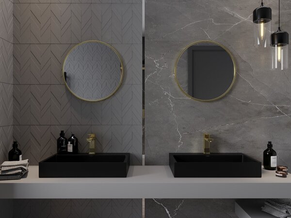 Mexen Loft specchio da bagno rotondo 40 cm, cornice dorata - 9850-040-040-000-50