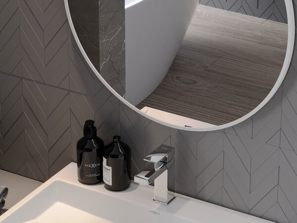 Mexen Loft specchio da bagno rotondo 70 cm, cornice bianca - 9850-070-070-000-20