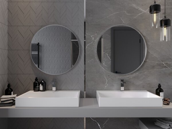Mexen Loft specchio da bagno rotondo 70 cm, cornice inox - 9850-070-070-000-10