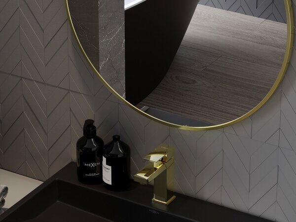 Mexen Loft specchio da bagno rotondo 40 cm, cornice dorata - 9850-040-040-000-50