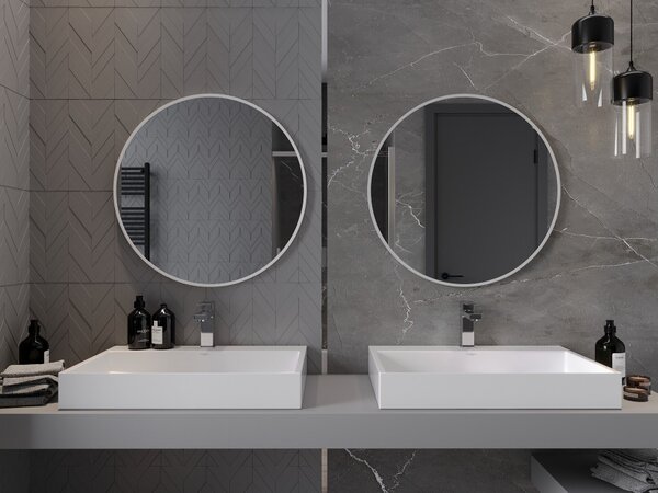 Mexen Loft specchio da bagno rotondo 70 cm, cornice bianca - 9850-070-070-000-20