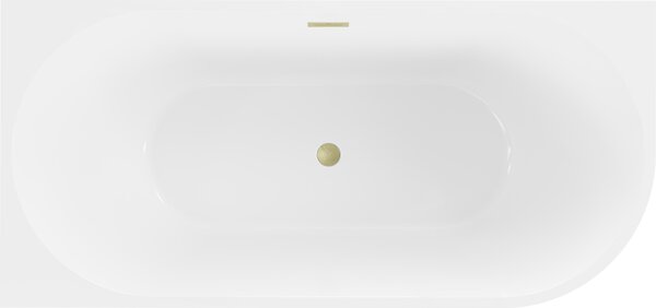Mexen Mia vasca da bagno freestanding angolare sinistra 160 x 75 cm, bianca, troppopieno dorato spazzolato - 52691607500L-55