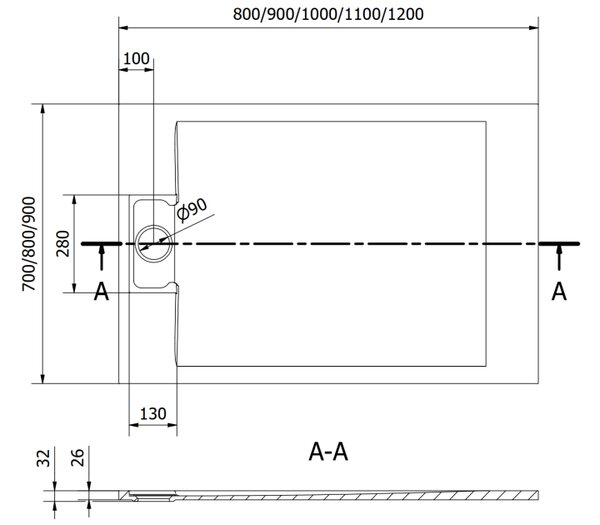 Mexen Otto piatto doccia rettangolare SMC 90 x 80 cm, bianco - 4N108090