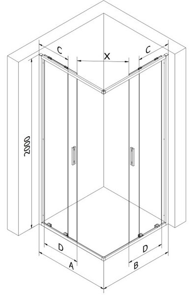 Mexen Exo cabina doccia quadrata scorrevole 100 x 100 cm, trasparente, oro - 8111-100-100-50-00