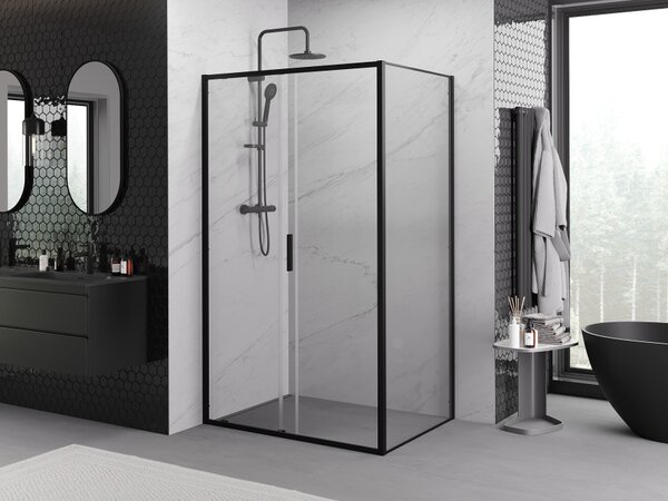 Mexen Exo cabina doccia scorrevole 100 x 80 cm, trasparente, nero - 8151-100-080-70-00