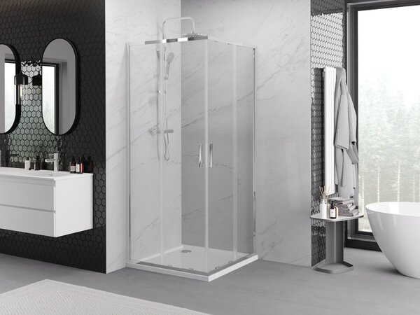 Mexen Exo-S Duo cabina doccia quadrata scorrevole 90 x 90 cm, trasparente, cromo - 8111-090-090-01-00