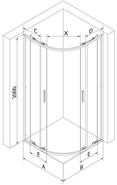 Mexen Exo cabina doccia semicircolare asimmetrica scorrevole 90 x 80 cm, trasparente, nero - 8132-090-080-70-00