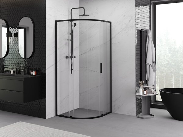 Mexen Exo cabina doccia semicircolare scorrevole 90 x 90 cm, trasparente, nera - 8132-090-090-70-00