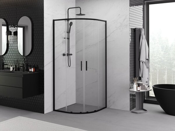 Mexen Exo cabina doccia semicircolare scorrevole 90 x 90 cm, trasparente, nera - 8132-090-090-70-00