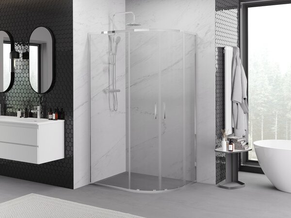 Mexen Exo cabina doccia semicircolare asimmetrica scorrevole 90 x 80 cm, trasparente, cromo - 8132-090-080-01-00