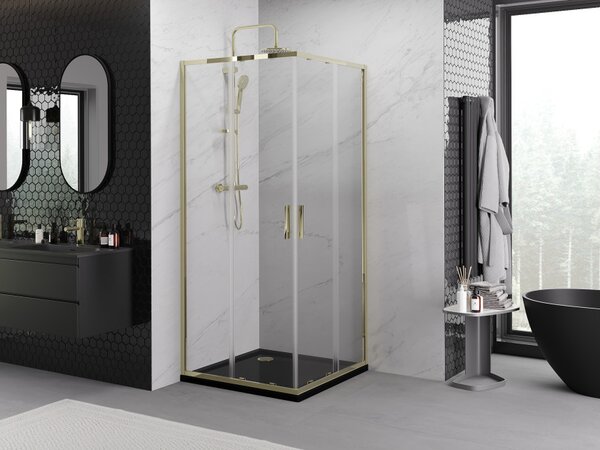 Mexen Exo cabina doccia quadrata scorrevole 100 x 100 cm, trasparente, oro - 8111-100-100-50-00