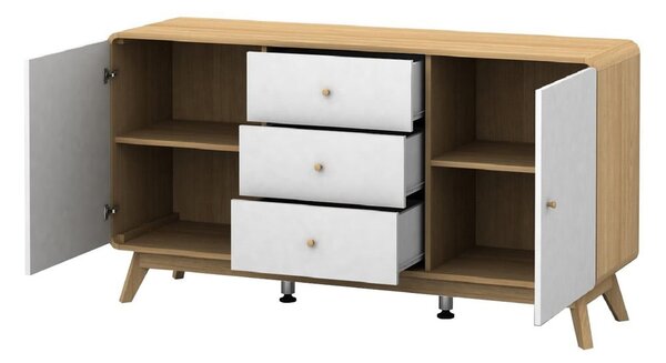Cassettiera bassa bianca effetto rovere 140x75 cm Cleo Caitlin - Støraa