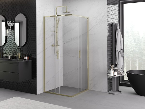 Mexen Exo cabina doccia quadrata scorrevole 100 x 100 cm, trasparente, oro - 8111-100-100-50-00
