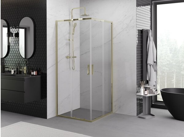 Mexen Exo cabina doccia quadrata scorrevole 100 x 100 cm, trasparente, oro - 8111-100-100-50-00