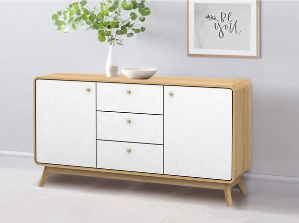 Cassettiera bassa bianca effetto rovere 140x75 cm Cleo Caitlin - Støraa