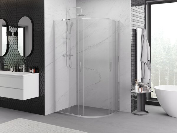 Mexen Exo cabina doccia semicircolare asimmetrica scorrevole 90 x 80 cm, trasparente, cromo - 8132-090-080-01-00