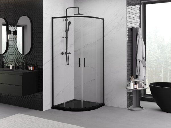 Mexen Exo cabina doccia semicircolare scorrevole 90 x 90 cm, trasparente, nera - 8132-090-090-70-00