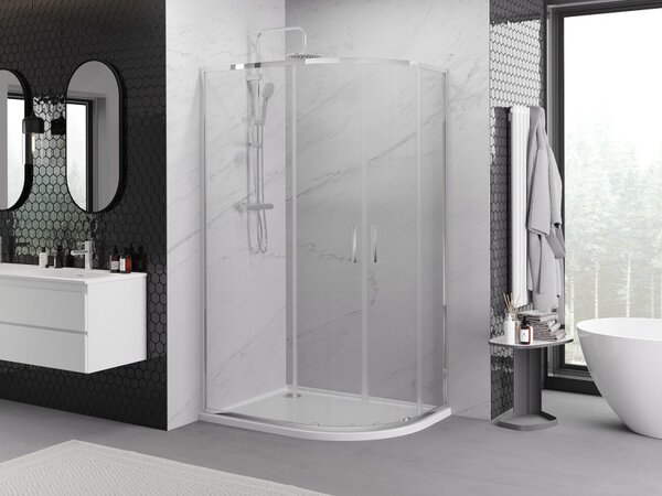 Mexen Exo cabina doccia semicircolare asimmetrica scorrevole 90 x 80 cm, trasparente, cromo - 8132-090-080-01-00
