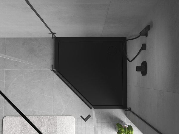 Mexen Flow piatto doccia pentagonale slim 80 x 80 cm, nero opaco - 46P708080