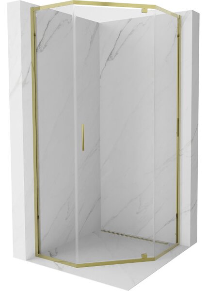 Mexen Exo cabina doccia pentagonale a battente 90 x 90 cm, trasparente, oro - 812-090-090-50-00