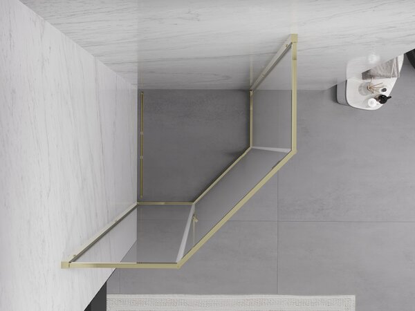 Mexen Exo cabina doccia pentagonale a battente 90 x 90 cm, trasparente, oro - 812-090-090-50-00