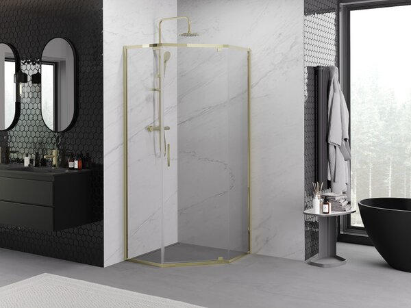 Mexen Exo cabina doccia pentagonale a battente 90 x 90 cm, trasparente, oro - 812-090-090-50-00