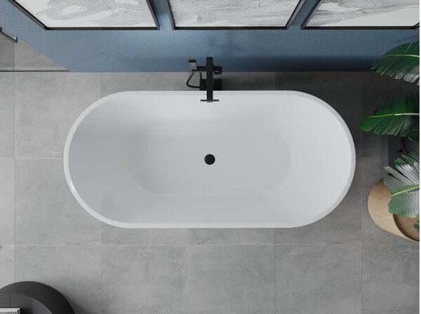 Mexen Luna vasca da bagno indipendente 140 x 75 cm, bianca, troppopieno nero - 52031407500-70