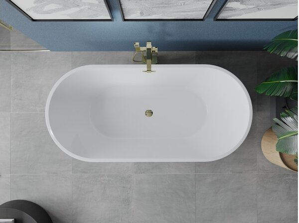 Mexen Luna vasca da bagno indipendente 140 x 75 cm, bianca, troppopieno dorato - 52031407500-50