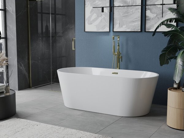 Mexen Luna vasca da bagno indipendente 140 x 75 cm, bianca, troppopieno dorato - 52031407500-50