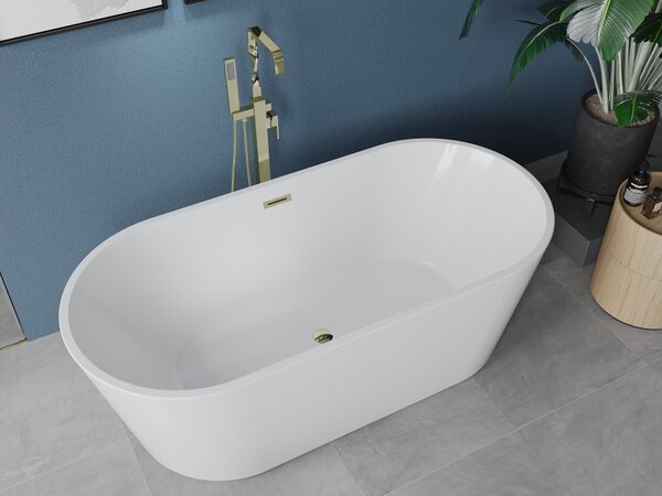 Mexen Luna vasca da bagno indipendente 140 x 75 cm, bianca, troppopieno dorato - 52031407500-50