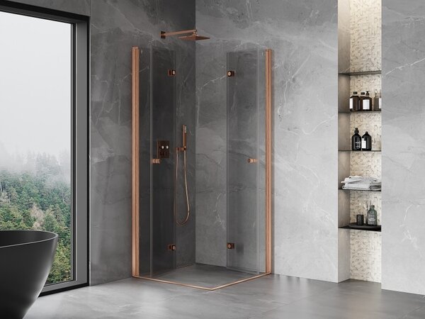 Mexen Mist-F Duo cabina doccia pieghevole 80 x 80 cm, trasparente, rame spazzolato - 8A6-080L-080P-65-00