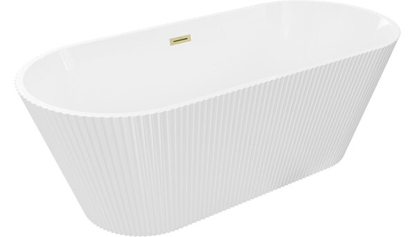 Mexen Yara vasca da bagno autoportante scanalata 170 x 75 cm, bianca, troppo pieno oro spazzolato - 52861707500-55