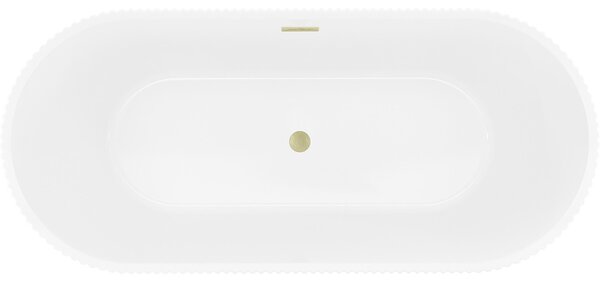 Mexen Yara vasca da bagno autoportante scanalata 170 x 75 cm, bianca, troppo pieno oro spazzolato - 52861707500-55