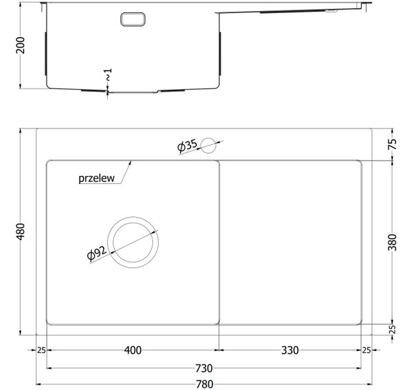 Mexen Exar lavello in acciaio inox a 1 vasca con scolapiatti, destro 780 x 480 mm, rame HC - 6434781010P-65HC