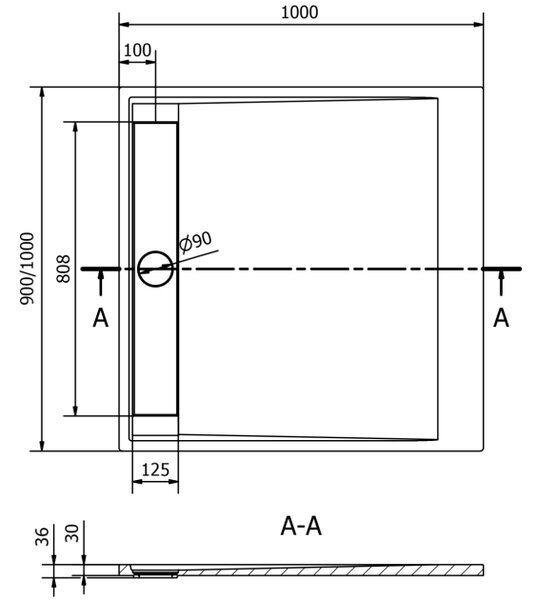Mexen Amon piatto doccia quadrato SMC 100 x 100 cm, nero - 4F701010