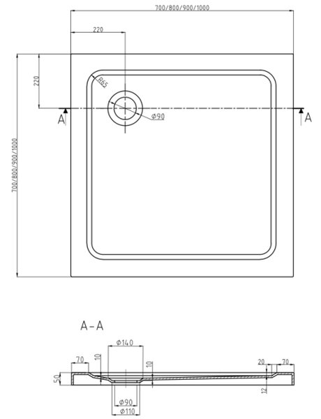 Mexen Flat piatto doccia quadrato slim 80 x 80 cm, bianco, sifone cromato - 40108080