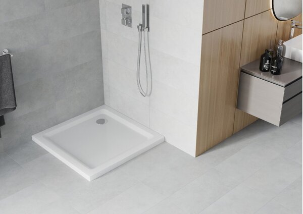 Mexen Flat piatto doccia quadrato slim 80 x 80 cm, bianco, sifone cromato - 40108080