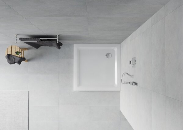 Mexen Flat piatto doccia quadrato slim 80 x 80 cm, bianco, sifone cromato - 40108080