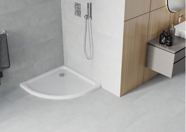 Mexen Flat piatto doccia semicircolare slim 90 x 90 cm, bianco, sifone cromato - 41109090