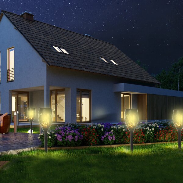 Outsunny Set 4 Faretti da Esterno LED a Energia Solare con 4 Picchetti, in Plastica, Ø12x72 cm, Nero