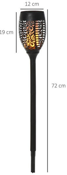 Outsunny Set 4 Faretti da Esterno LED a Energia Solare con 4 Picchetti, in Plastica, Ø12x72 cm, Nero