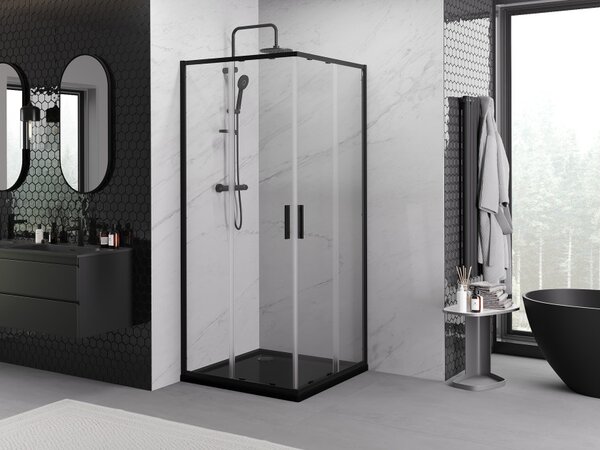 Mexen Exo cabina doccia quadrata scorrevole 90 x 90 cm, trasparente, nero - 8111-090-090-70-00