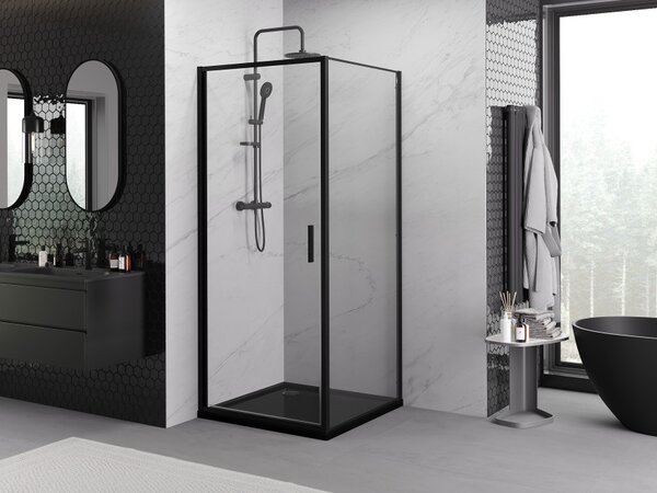 Mexen Exo cabina doccia a battente 90 x 90 cm, trasparente, nero - 817-090-090-70-00