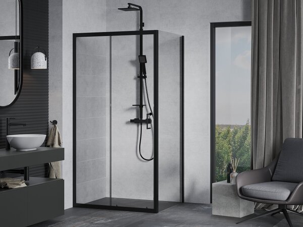 Mexen Apia cabina doccia scorrevole 100 x 80 cm, trasparente, nero - 840-100-080-70-00