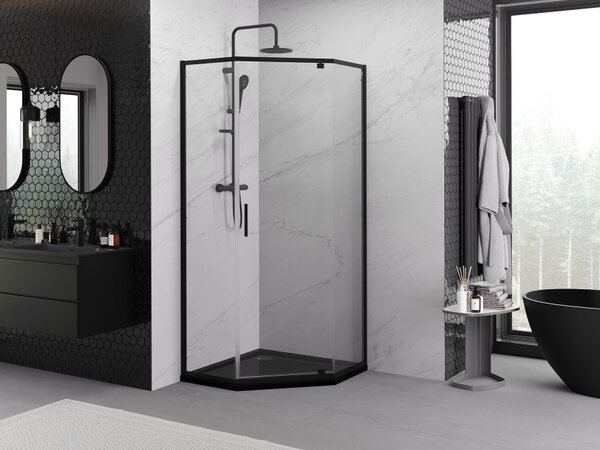 Mexen Exo cabina doccia pentagonale 90 x 90 cm, trasparente, nera - 812-090-090-70-00